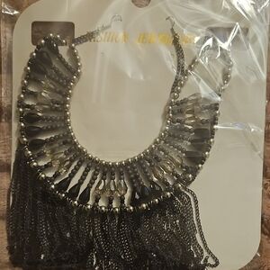 Elegant Black and Silver Fringe Necklace